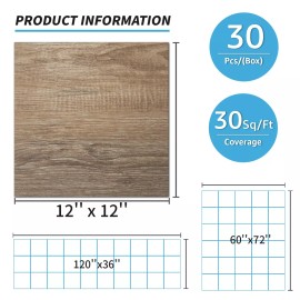 Art3d Peel and Stick Tile Vinyl Floor Tiles 30-Pack 12 x 12 inch Cover 30 Sq. Ft - Beachwood