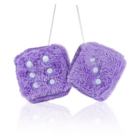 Pair 3” Inch Hot Stamped Polka Dot Fuzzy Plush Dice, Cute Retro Plush Car Interior Accessories for Car Rearview Mirror Hanging Decoration(Purple)