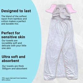 Bulebule Hooded Towel- Rayon made from bamboo-Large 35.4 x 35.4 Inch - Ultra Soft - Absorbent - Toddler, Infant - Perfect Baby Gift -Baby Boys and Girls (Elephant pink ears)