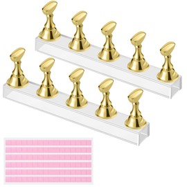 Etercycle Nail Stand Press On Nail Stand Nail Holder for Painting Nails Magnetic Nail Tips Practice Stands with 80Pcs Reusable Putty (Gold)