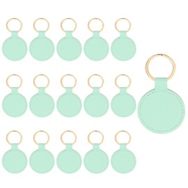 PATIKIL 16pcs Leather Keychain Blanks, 50mm Sublimation Keychain Blanks PU Leather Key Chain Bulk Keyring with Rings for Name Tag Dog Cat Collar Keys, Round,Green