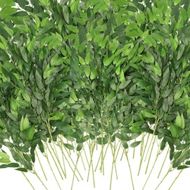 WONICE Artificial Italian Ruscus Greenery Stems, Faux Green Leaf Garland Branches Hanging Greenery Spray for Wedding Bouquet Arch Table Centerpiece Home Decor (Green-40 Pack)