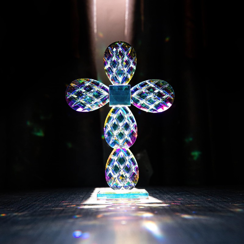 Colorful Crystal Cross Standing Decor