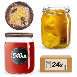 KADAX Preserving Jars 540 ml with fi82 mm Screw Lid, Large Jars for Canning and Preserving, Jam Jars with Twist Off Lid, Storage Jars (Honeydew Honey, Pack of 24)