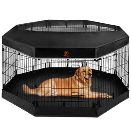 PJYuCien Dog Playpen - Metal Foldable Dog Exercise Pen, Pet Fence Puppy Crate Kennel Indoor Outdoor with 8 Panels 30”H & Top Cover and Bottom Pad for Small Medium Pets