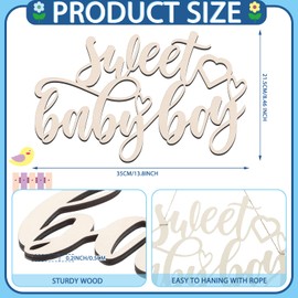Tradder Sweet Baby Shower Wood Sign for Decorations Hanging Baby Shower Sign for Newborn Gender Reveal 1st Birthday Party Decorations Photo Booth Props Door Decorations(Boy)