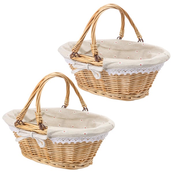 Geytetqi 2 Pack 12.6 Inch Natural Wicker Basket with Linen