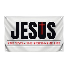 3x5 Ft Jesus The Way Truth Life Polyester Flag with 4 Brass Grommets - Decorations Patriotic God Flag Banner - Single Sided Jesus Bedroom Wall Decoration - Christian Jesus Flags for Outside or Inside