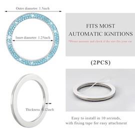 Yourkar Yourkar Car Bling Engine Start Ring Decal, Sparkling Crystal Rhinestone Auto Push Start Button Cover Sticker, Decorative Key Ignition Knob Ring for Most Cars, Car Accessories (Lake Blue, 2 PCS)