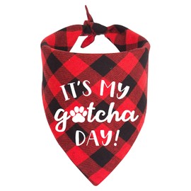 YHTWIN Funny Cute It's My Gotcha Day Red Plaid Cotton Pet Dog Bandanas, Dog Birthday Party Decorations Props for Pet Dog Master Lovers Gift