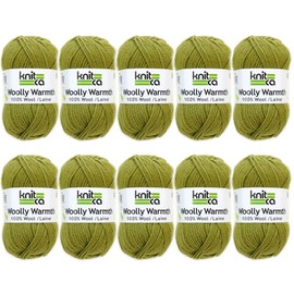 Knitca 100% Pure Wool - Worsted Weight - 10 Pack (10 x 1.7 oz / 50 g balls) - For Knitting, Crochet And Weaving (Dark Olive)