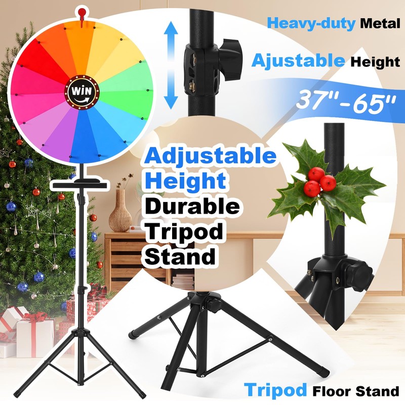 AugFir 24-inch Spinning Prize Wheel, Ajustable 37"-65" Height Spinning Wheel,