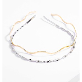 ValueBargain Metal Headbands for Women 4-Pack - Trendy Gold/Silver Elastic Hair Accessories, Designer Cute Headbands for Teens & Adults