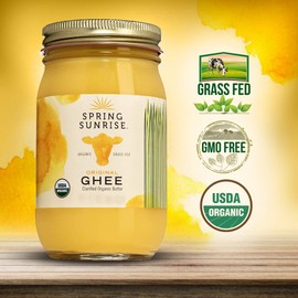 Spring Sunrise Grass Fed Organic Ghee - USDA Certified Clarified Butter - Keto & Paleo Friendly, Non-GMO, Gluten & Casein Free Cooking Oil - Sustainably Sourced - 32 oz Jar
