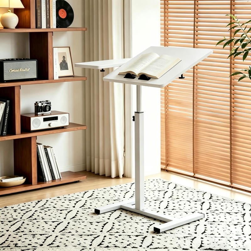 Saifu Adjustable Overbed Table, 23.6"x15.8", Height 25"-38.6", White