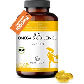 PlantDEA Organic Omega-3-6-9 Linseed Oil Capsules, 2000 mg Daily Dose, 180 Omega-3 Capsules, High Dose, Laboratory Tested, Omega-3 Powder, Vegan Omega 3-6-9 Linseed Oil Preparation, No Additives