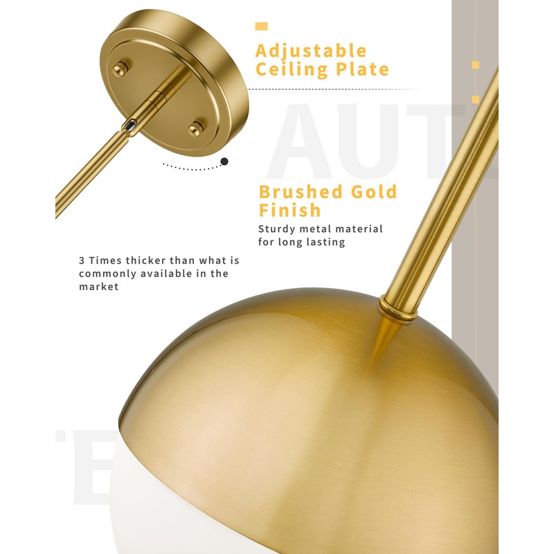 AUTELO 2 Pack Brushed Gold Pendant Lights, 8 Inch Glass