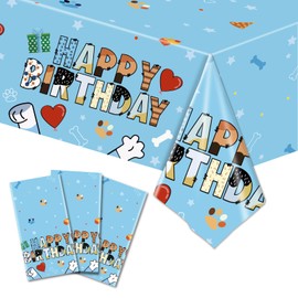 USEAHAHA 3-Pack Blue Dog Theme Premium Plastic Tablecloth,54 in *108 in Rectangle Plastic tablecover,Cute paw Print Tablecloth for Kid boy girld Dog Birthday Party Supplies-Blue