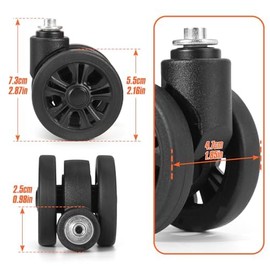 Domiella 2 Pack Luggage Replacement Wheels, Universal Suitcase Swivel Caster Wheels, Rubber Suitcase Wheels Repair Kit Luggage Wheels Replacement, 55 mm