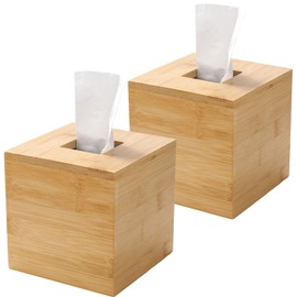 Tissue Box Cover, Square Tissue Box Holder, Bamboo Facial Paper Holder for Bathroom, Bedroom, Dinner Table, Office (2 Pack, 5.7 x 5.7 x 5.7 inch)