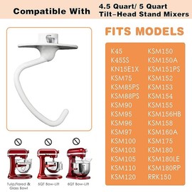 Stand Mixer Accessories for making butter in kitchenaid mixer, 1 Count 4.5/5 Quart Wire Whip, Coated Hook, Flat Coated Beater, Flex Edge Beater for KitchenAid Mixer - Specification: Dough Hook, Color: White