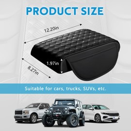 wuyaoyao Car Center Console Cover, 12.2"×8.27"×1.97" Leather Center Console Protector, Auto Armrest Pad with 2 Storage Pocket, Universal Armrest Cover Cushion for Most Cars, Trucks, SUVs (Black)