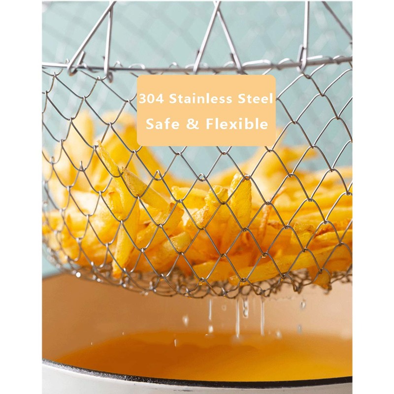 WAFJAMF 304 Stainless Steel Deep Fry Basket Foldable Chef Strainer