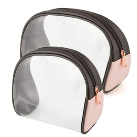 CHENKIYA Set Women Transparent Sundry Case Vinyl TSA Approved Toiletry Bag Large Quart for Travel 2pcs (Pink)