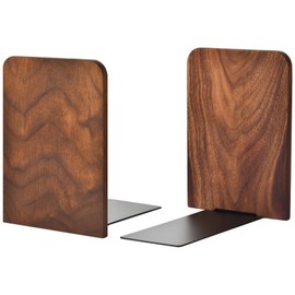 Book Ends, Black Walnut Wooden Bookends for Shelves - Heavy Duty Non-Slip Book Organizers, Upgraded Large Decorative Bookend Holders for Home, Kitchen, Office, Set of 2, Large