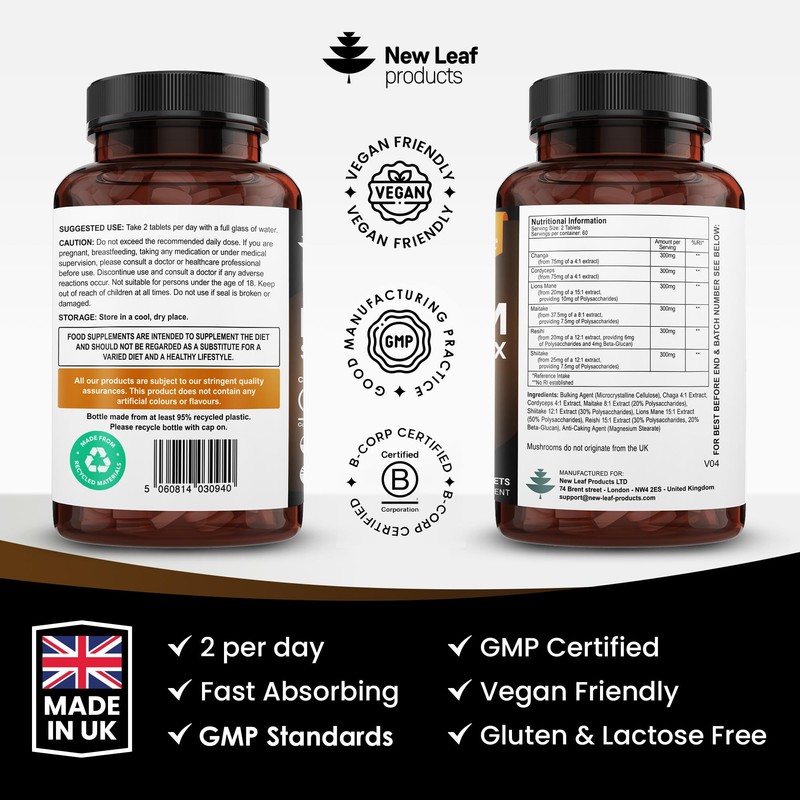 Mushroom Complex - Lions Mane + Cordyceps Chaga Reishi Shiitak,Maitake