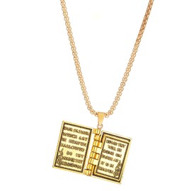 Kysin Chiys Holy Bible Book Pendant Necklace Retro Scripture Miniature Readable Bible Openable Prayer Verse Adjustable Chain Necklace for Religious Christian Jewelry Gifts for Men Women - Gold