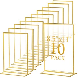 Hoteam Gold Acrylic Sign Holders, Gold Picture Frames Clear Wedding Table Numbers Double Sided Acrylic Holders for Wedding Restaurant Table Number Photos Menu Cards Art(10 Pack,8.5 x 11 Inch)