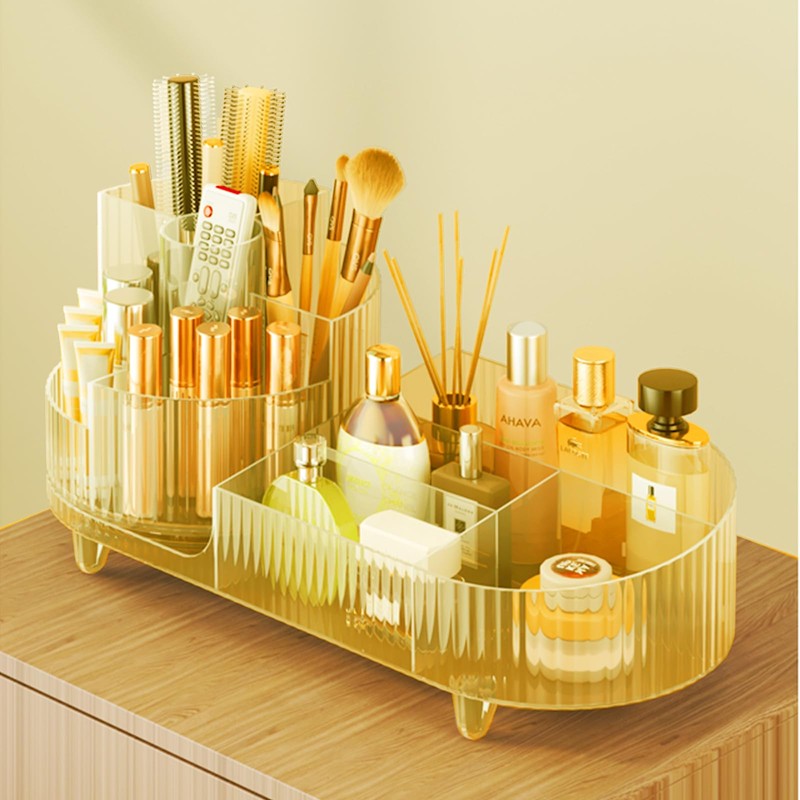Rotating Makeup Organizer for Vanity with Brush Holder, Cosmetic Makeup