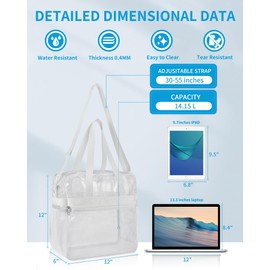 Paxiland Clear Bag for Stadium Events 12x6x12, Large Clear Tote Lunch Bag Stadium Approved with Reinforced Shoulder Straps for Concert Outfits and Festival, Transparent Handbag for Women - White