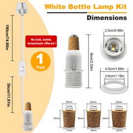 Bottle Light Kit, E14 Bottle Lamp Adaptor Kit, 240 cm Extended DIY Bottle Lamp Kit, Lamp Kits Do It Yourself, White DIY Lamp Fittings Kit for Table Lamp, 3 Sizes of Corks Include, for Bedroom,Office
