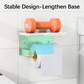 Gypie Toilet Paper Holder with Shelf, Extended Base Wall Mounted, Marble Toilet Roll Holder Black for Bathroom Washroom Gold