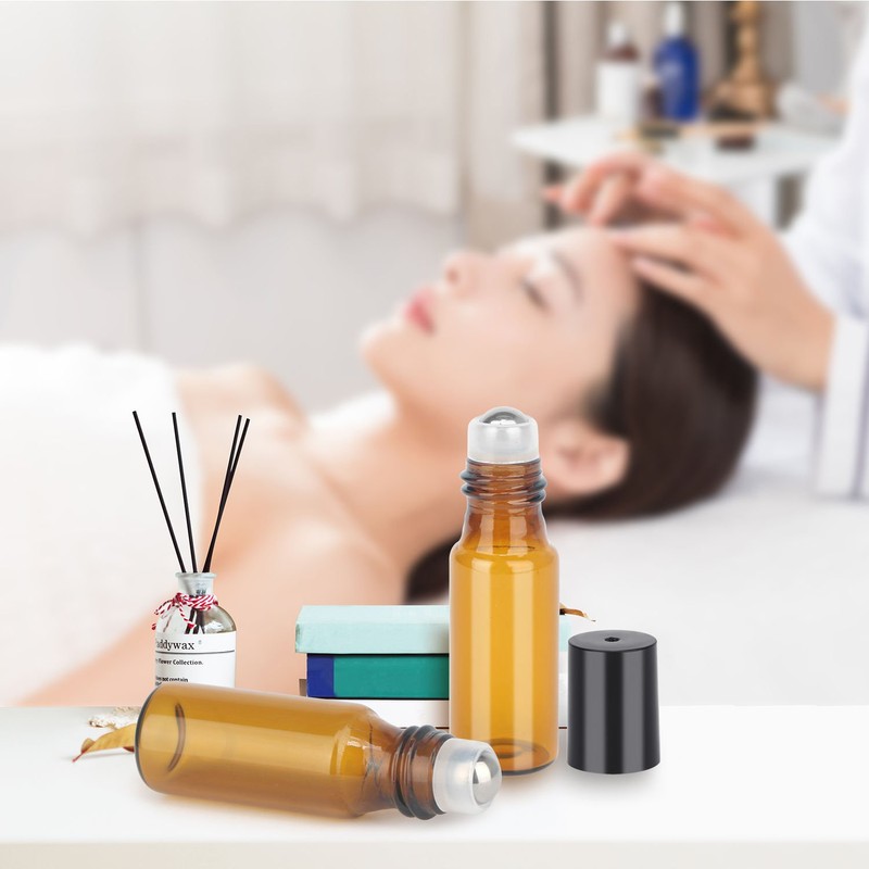 Easytle Essential Oil Roller Bottles, 24 Pack Amber Glass Balls