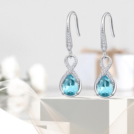 Dangle Drop Earrings 925 Sterling Silver Infinity Earrings Teardrop Crystal Leverback Earrings Birthstone Fine Jewelry Gifts for Women(January Crystal), Sterling Silver, crystal