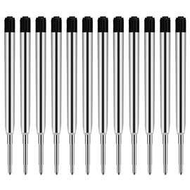 AIEX 12 Pcs Replaceable Ballpoint Pen Refills, Metal Pen Refill with Medium Size Nib, Smooth Writing Ballpoint Replacement Ink (Black)