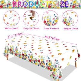 4 Pack Summer Floral Plastic Tablecloth Watercolor Wild Flowers Table Cover Spring Disposable Plastic Tablecloth Picnic Table Cloth Flower Party Decorations Flower Theme Birthday Decor 86 x 51 Inch
