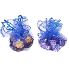 Bezall 50pcs 9.8 Inch Round Royal Blue Organza Bags, Small Mesh Bags Drawstring Gift Bags Baby Shower Wedding Party Favor Bags Jewelry Candy Pouches