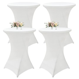 4Pack White Cocktail Table Cover 32x43 Inch Fitted Stretch Cocktail Tablecloth for Round Table Top Cover High Top TableCloths for Party Bar Pub Wedding Banquet