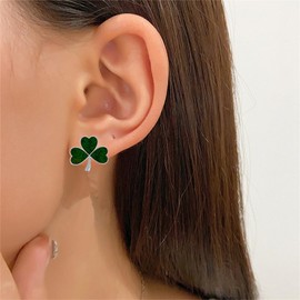 Dreuyet 4 Pairs St.Patrick's Day Stud Earrings Shamrock Studs Earrings for Women Glitter Irish Green Leaf Stud Earrings Clover Earrings Lucky Irish Holiday Jewelry (Silver Glitter)