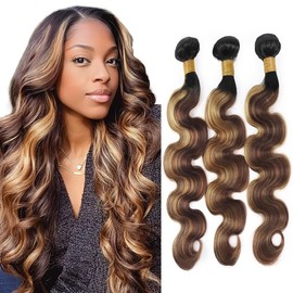 Highlight Bundles Ombre Brown Body Wave Human Hair Bundles P427 Blonde Body Wave Hair Double Weft Two Tone Blonde Bundles Mixed With Brown Hair Extensions 24 26 28 inch