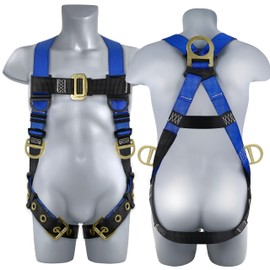 TRSMIMA Safety Harness Fall Protection - Men Full Body Construction Roofing Work Belt with 5 Point Adjustment Back D-Ring Grommet Legs OSHA ANSI