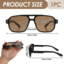 Jesiah Retro Pilot Sunglasses, Tea Tinted Lens Polarised Sunglasses UV400 Protection Fashion Shades Double Bridge Vintage Square Glasses for Outdoor Driving Fishing Running