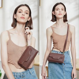 nuoku Crossbody Bags, Wristlet, Small Clutch Purses - Women's Cell Phone RFID Wallet, Coffee