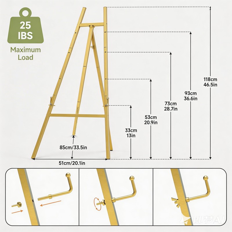 Gold Poster Easel Stand for Wedding Sign, Large Heavy Duty