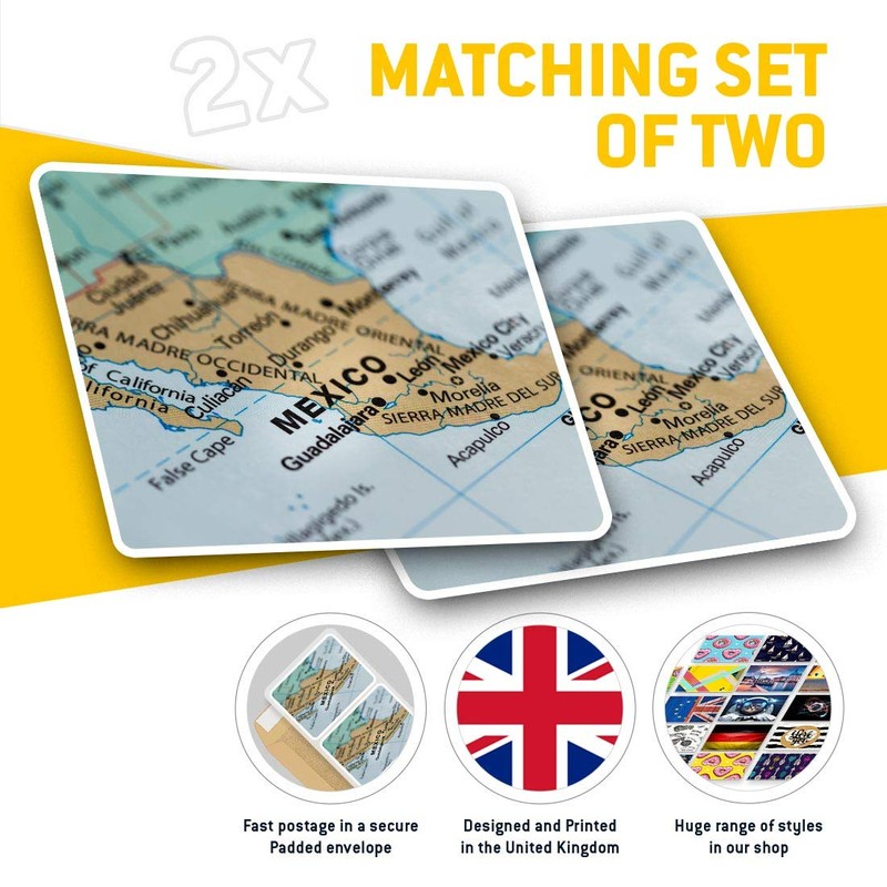 2 x 7.5cm Rectangle Stickers - Mexico Map Travel Explorer