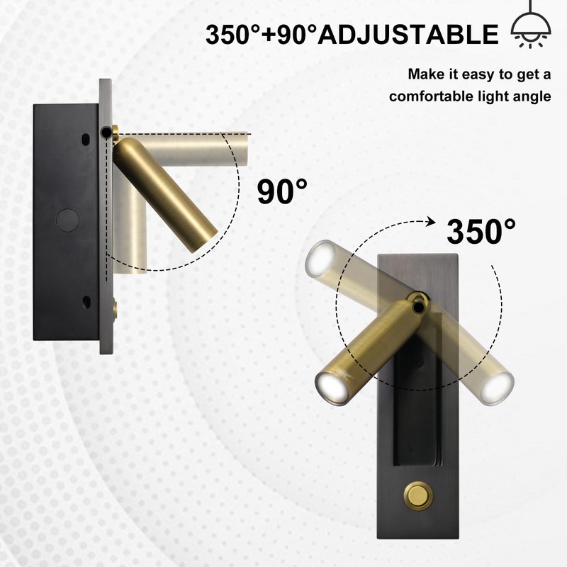 YFMYY Set of 2 Led Headboard Wall Light, 350°Rotation Portable